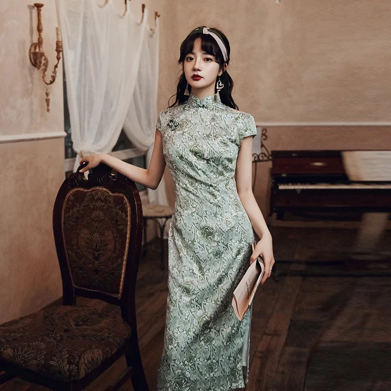 Традиционные китайские женские Платья с цветочным кружевом qipao азиатские платья