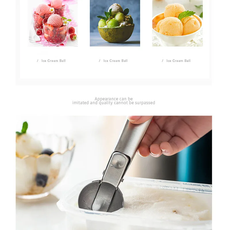 

Stainless Steel Ice Cream Scoop with Easy Trigger Multifunctional DIY Fruit Spoon for Home Kitchen K888