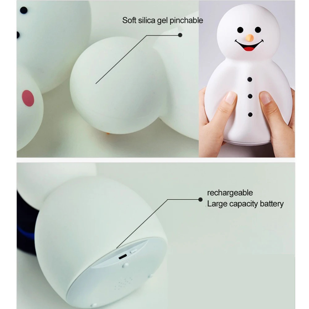 

Snowman Night Light USB Rechargeable Christmas New Year Cartoon Silicone LED Music Mode 7 Color Changing Light Doll Gift
