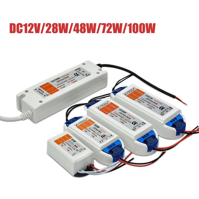 5 pcs DC12V LED Driver 110V 220V to DC12V Power Supply Adapter Lighting Transformer 28W 48W 72W 100W LED Driver LED Strip Lamp