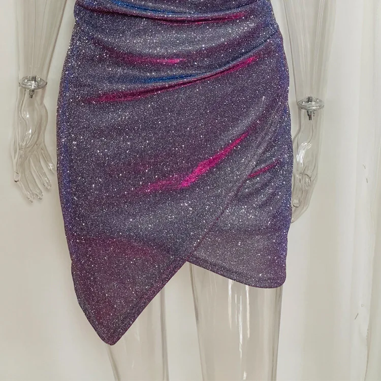 

Women Sexy V Neck Spaghetti Strap Cocktail Dress Short Irregular Hem Backless Wrapped Purple Pink Party Dress Vestidos Coctel