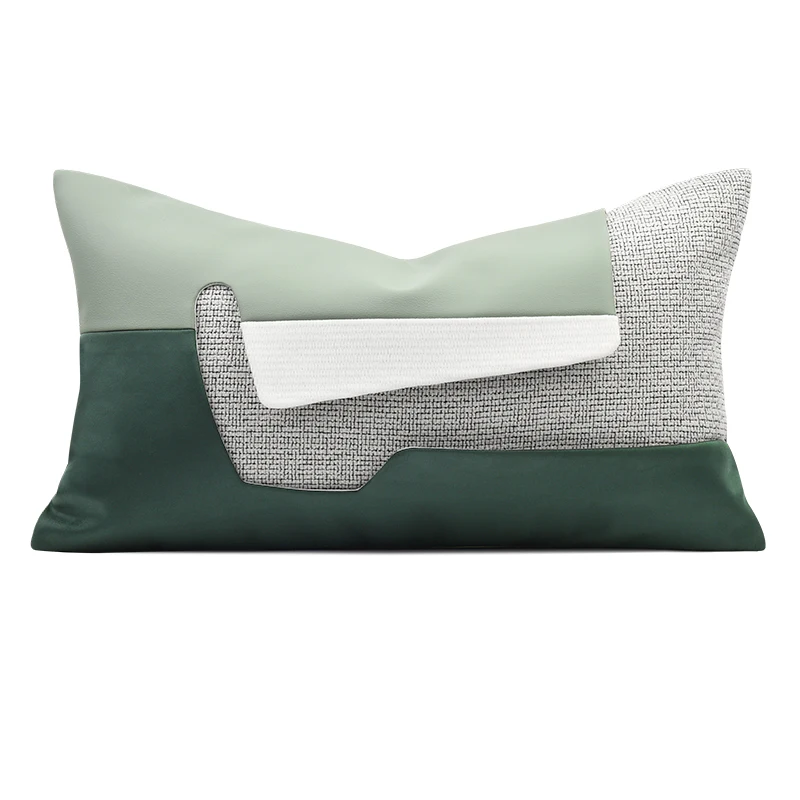 

Home Decorative Cushion Covers For Living Room Green Leather Geometric Waist Pillows Sofa Cushions