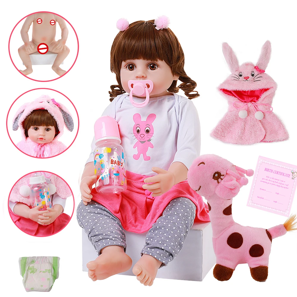 

56cm 22inch Full Silicone Reborn Baby Dolls Soft Vinyl Rabbit Clothes Baby Princess With Gold Hair For Children Christmas Gift
