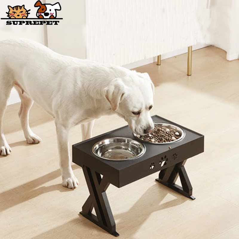 

SUPREPET Dog Double Bowls Adjustable Elevated Dining Table Stainless Pet Anti Tipping Feeder Protect Cervical Bowl Water Bottle