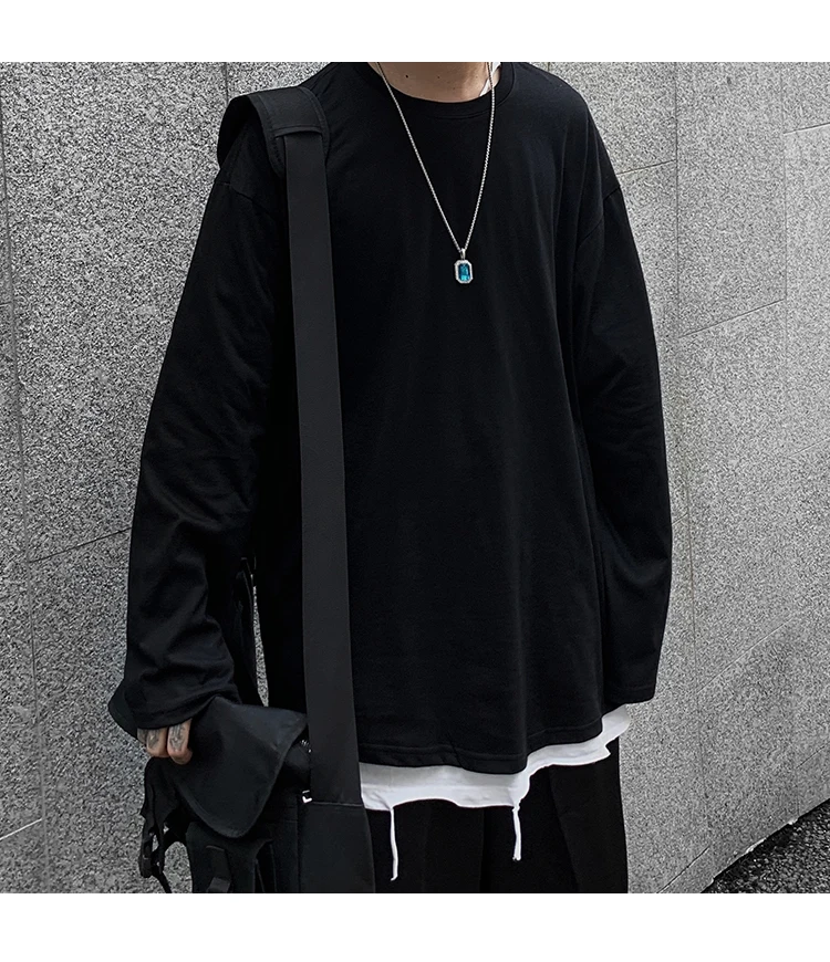 Ins tide/брендовая однотонная Универсальная футболка с длинными рукавами Базовая