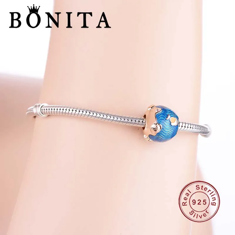 Браслет и ожерелье из серебра 925 пробы с подвеской в виде морских волн рыб|Бусины|