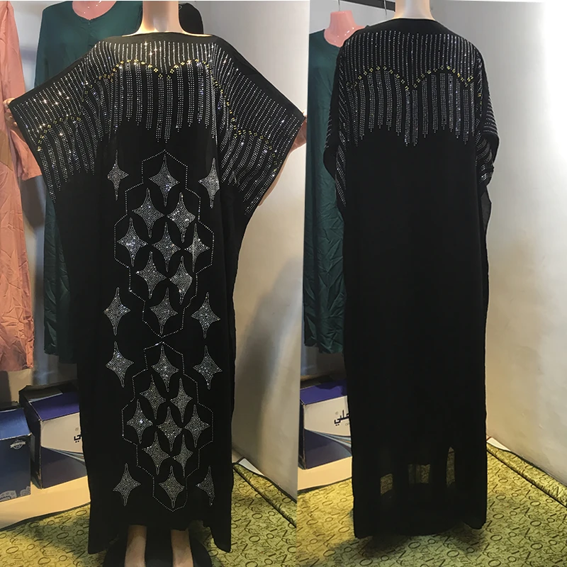 Модная африканская абайя, длинная Дашики, одежда с бриллиантами и цветами, черное платье калама, свободное и удобное мусульманское платье д...