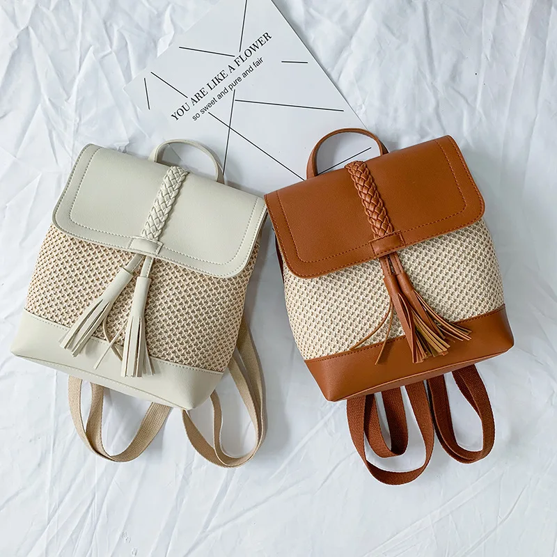 

New Women's Straw Backpack 2021 Summer Lightweight and Breathable Tassel Satchels Travel Beach Straw Bags Bascket Beach Bag