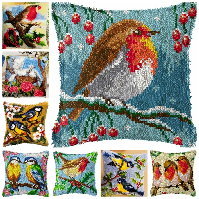 

Cartoon Bird Owl Carpet Embroidery Cross-stitch Pillow Tapestry Kits Do It Yourself Latch Hook Pillow Cushion Cover Pillow DIY