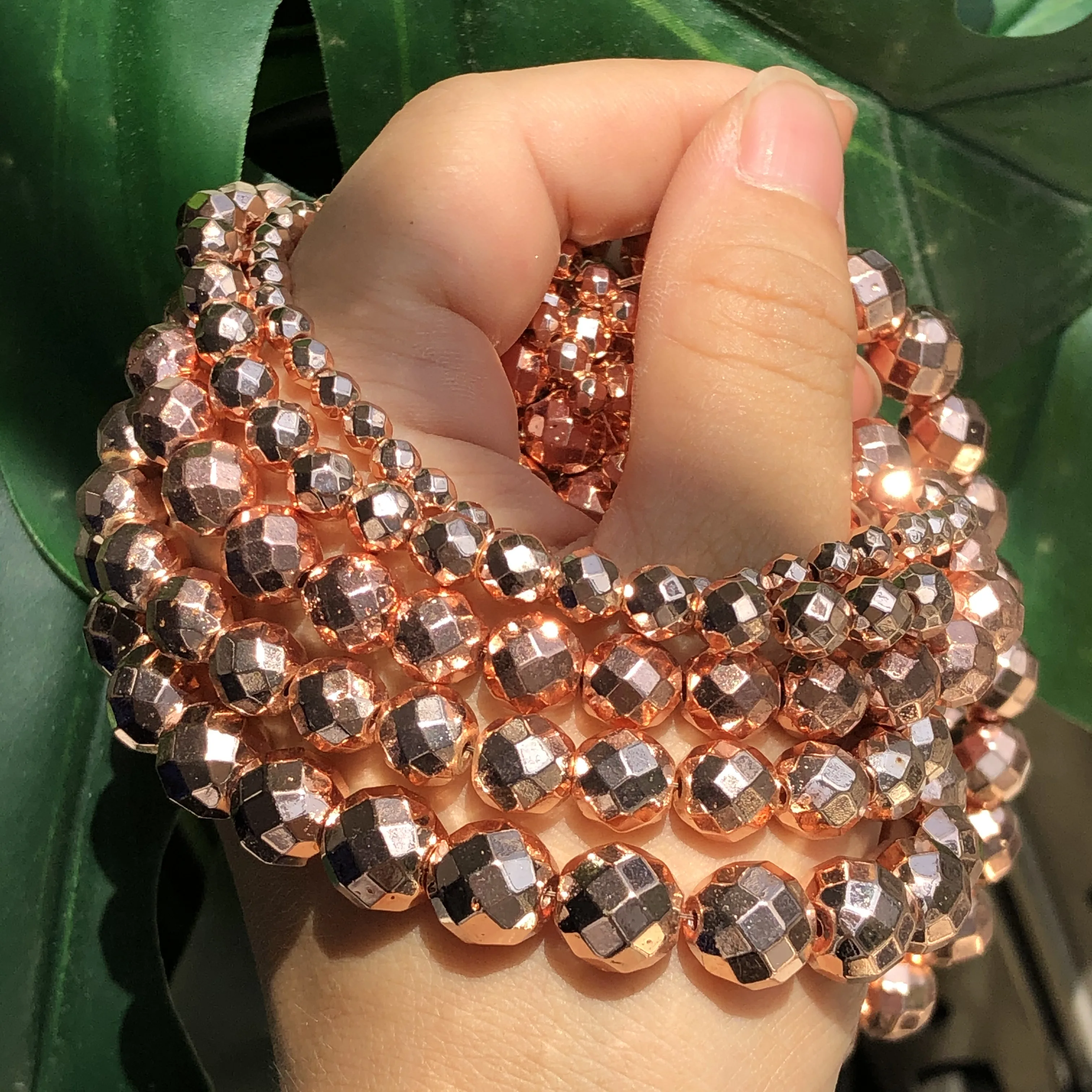 

Natural Faceted Rose Gold Hematite Stone Beads Round Spacer Loose Beads For Jewelry Making DIY Necklace Bracelet 2/3/4/6/8/10mm