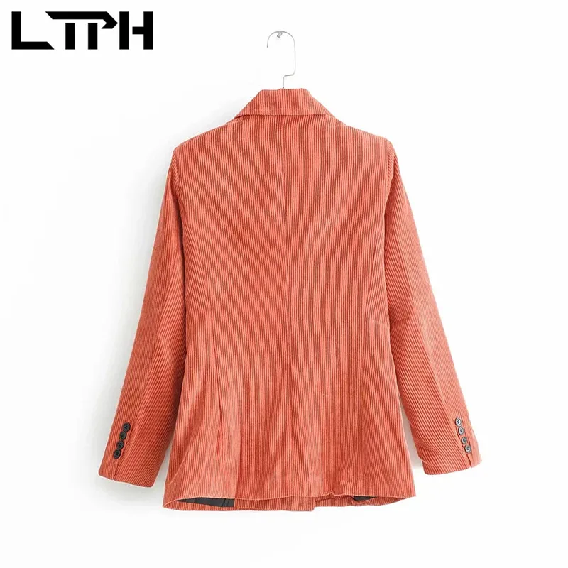 LTPH-Chaqueta de pana vintage para mujer, blazer con Bolsillos y doble botonadura, informal, combina con todo, para primavera, 2021