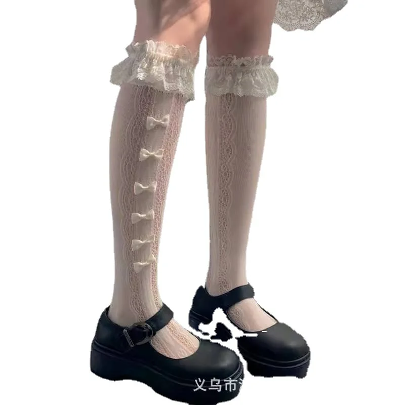 

Free shipping Women Lolita Cute bow bow socks girl's Maid cute calf Socks