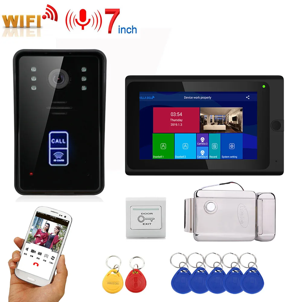 Беспроводной дверной звонок 7 " Wi-Fi RFID видео домофон система внутренней связи с