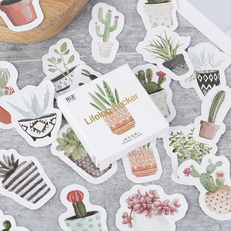 

45Pcs/box Green Plant Cactus Sticker DIY Diary Stationery Scrapbook Memo Sticker