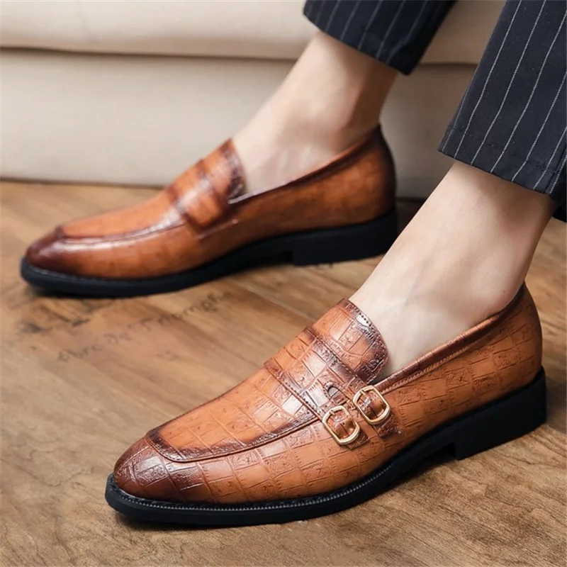 

New Style Men Round Toe Formal Dress Leather Shoes Ltalian Loafers Party Wedding High Quality Personality Double Hasp Footwear