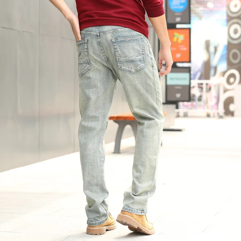 Spring And Autumn Men Jeans Straight Breathable Large Size Baggy  Light Blue Elasticity Denim Pants Hip Hop Skateboarder Trouser