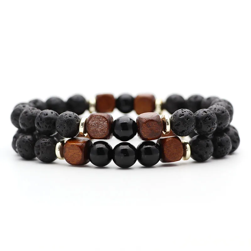 2 шт./компл. мужские бусы браслеты из натурального камня брендовая с деревянной Новой модной четки 8 мм DIY браслет для женщин ювелирные изделия подарки для пары