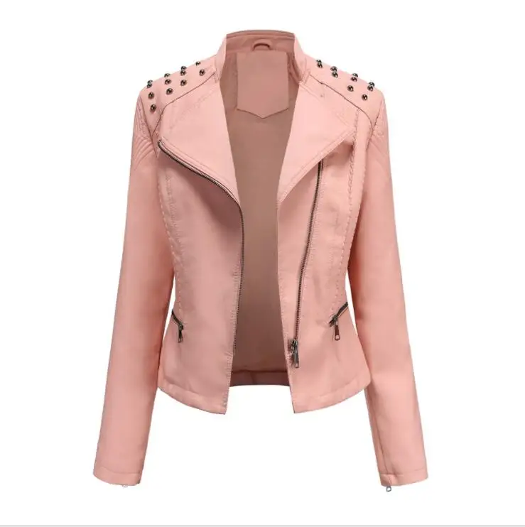 6 Colors Special Women Lapel Rivet Leather Jacket Women's leather jacket Slim Overcoat Eurocode PU Leather Coat