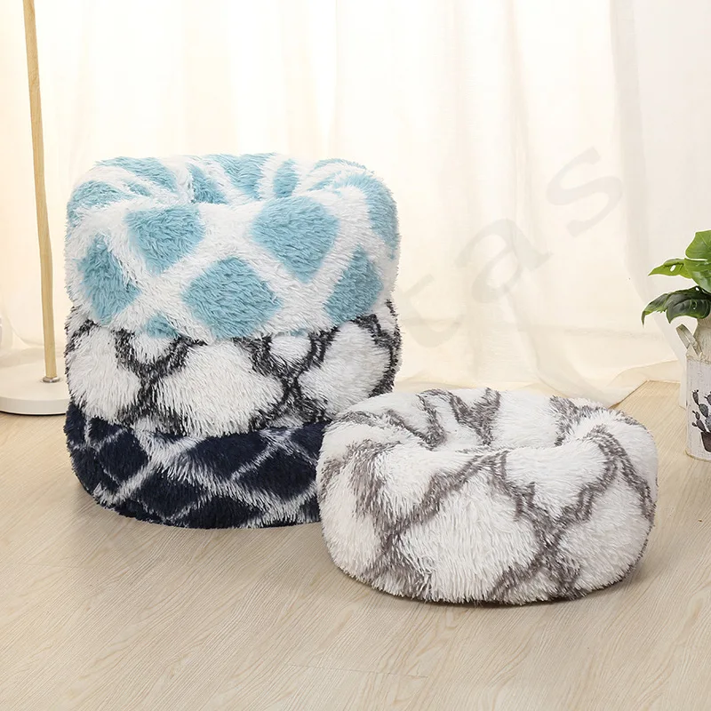 

Новинка, супертеплая флисовая кровать для кошек размером 40-80 см, длинный плюшевый коврик, Круглый домик для собаки, Лежанка для щенка, подушк...