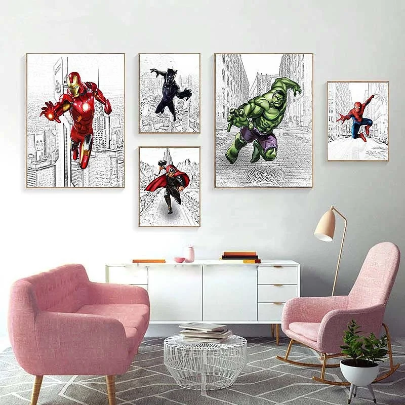 Картина на холсте с изображением героев Марвел Мстителей Капитана Америки