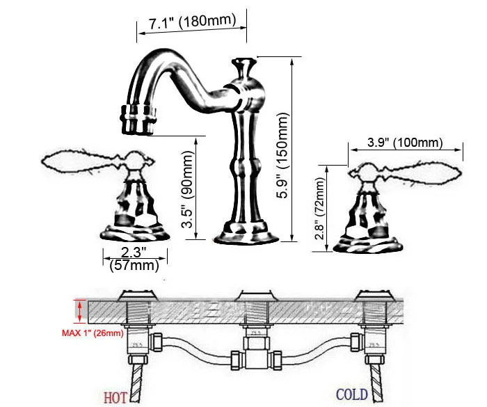Brushed Nickel Brass Widespread Deck-Mounted Tub 3 Holes Dual Lever Handles Kitchen Bathroom Sink Basin Faucet Tap mbn013 | Обустройство