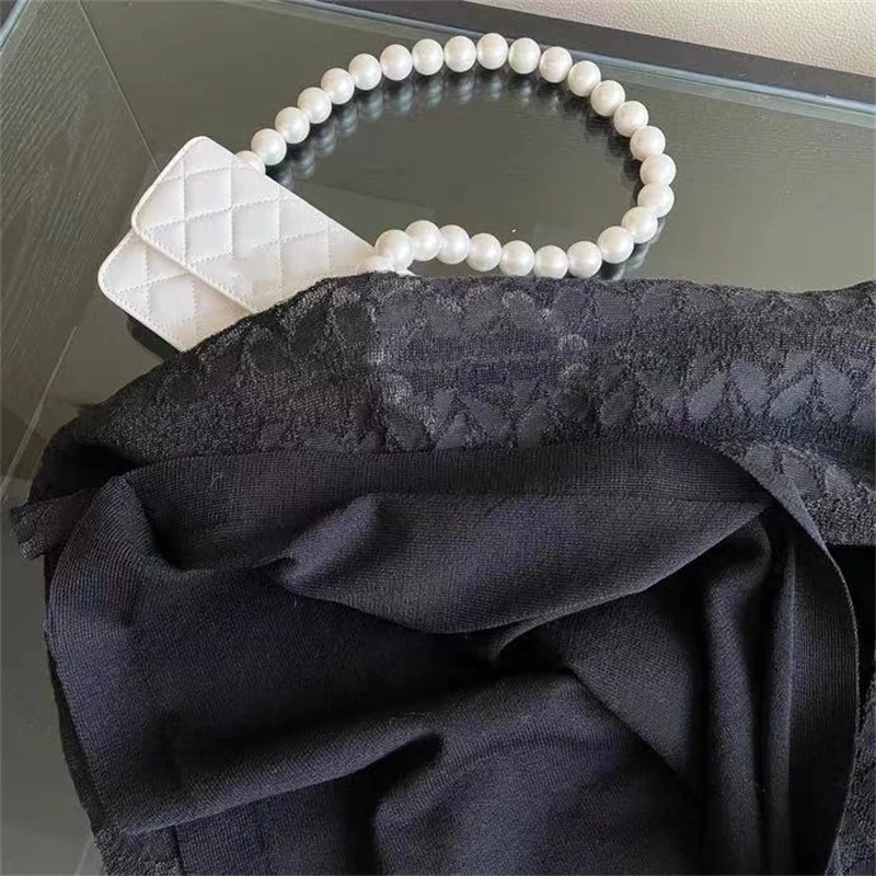 

High end fashion party Knitted Dress Lady summer shoulder belt sleeveless jacquard black elegant lady sexy dress luxury brand