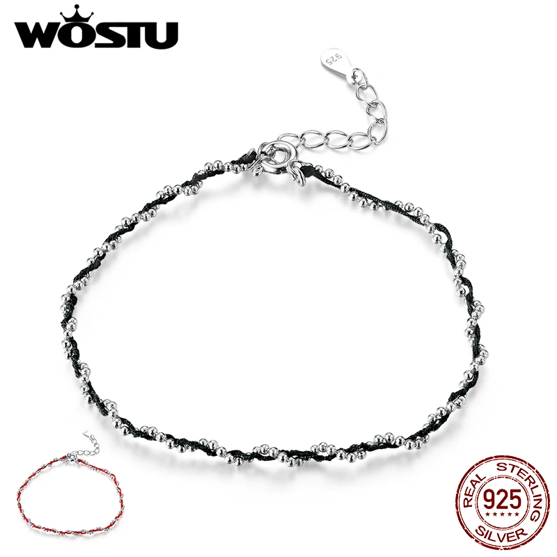 WOSTU 100% настоящий 925 пробы Серебряный Красный веревочный браслет классический