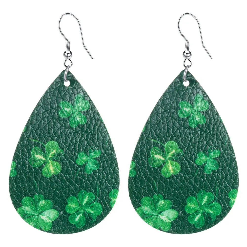 Серьги в виде клевера зеленые серьги на день Патрика женские кожаные счастливая