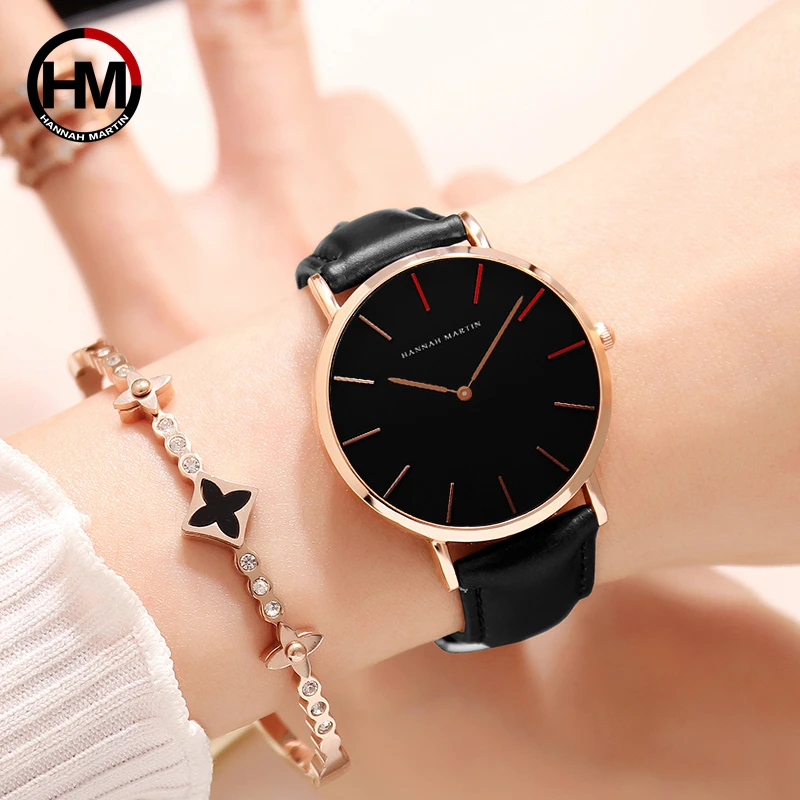 

2018 Dropshipping Japan Quartz Movement Uhren Dame Creative Women Watch Clock luxury Black Leather Ladies Watch Reloj Mujer 36mm