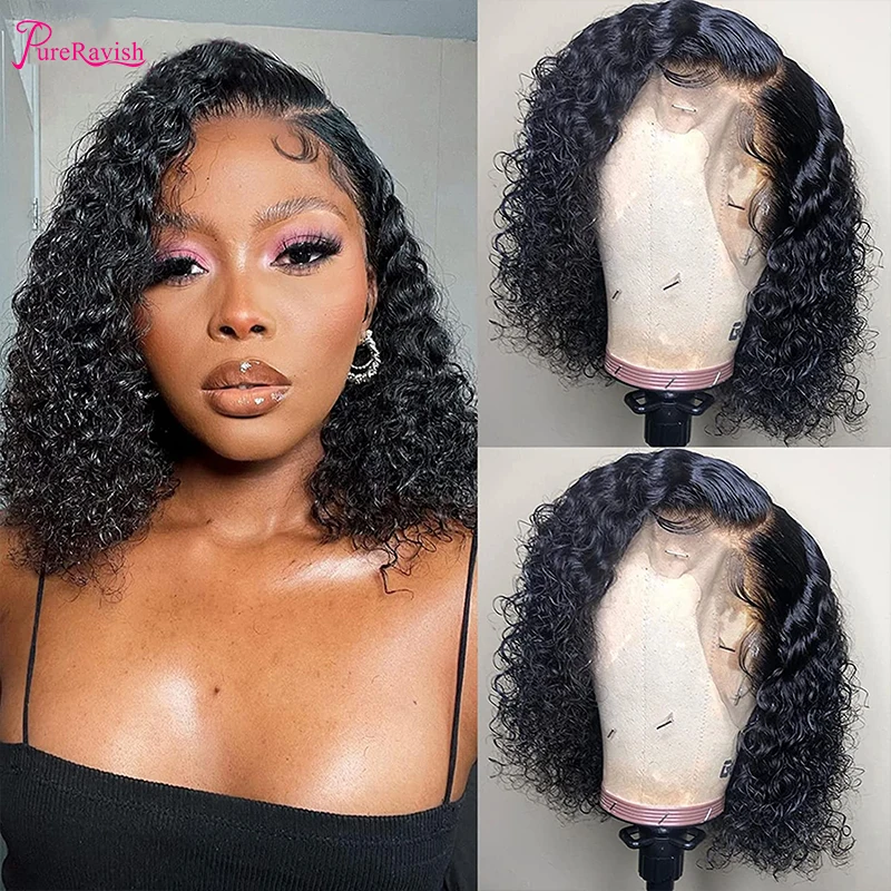 13x4 Short Curly Lace Front Human Wigs For Black Women 4x1 T Part Lace Front 12Inch human hair Natural Hairline Curly Bob Wigs