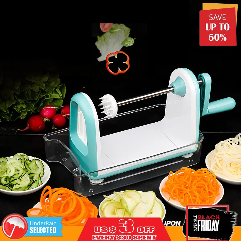 

Spin Vegetable Slicer With 5 Stainless Steel Blades Potato Carrot Vegetable Spiral Slicer Grater Chopper