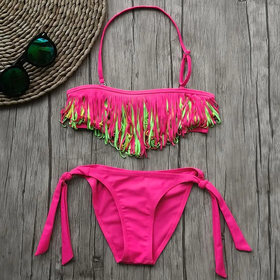 Купальник с кисточками для девочек детский От 5 до 14 лет комплект бикини