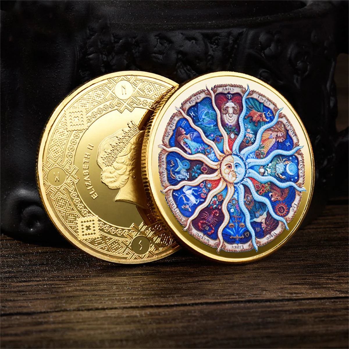 

Big 45mm * 3mm 24K Gold Good Luck To You Twelve Constellations Commemorative Coin Color Gold Coins Silver Coins Craft Badge Gift