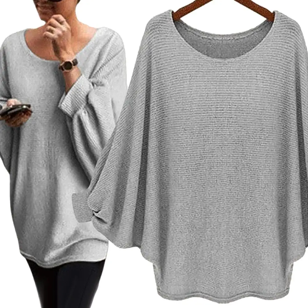 

Autumn Sweater Thin Women Solid Color Oversized Batwing Sleeve Sweater Long Sleeve Knitted Pullover Loose Casual Tops