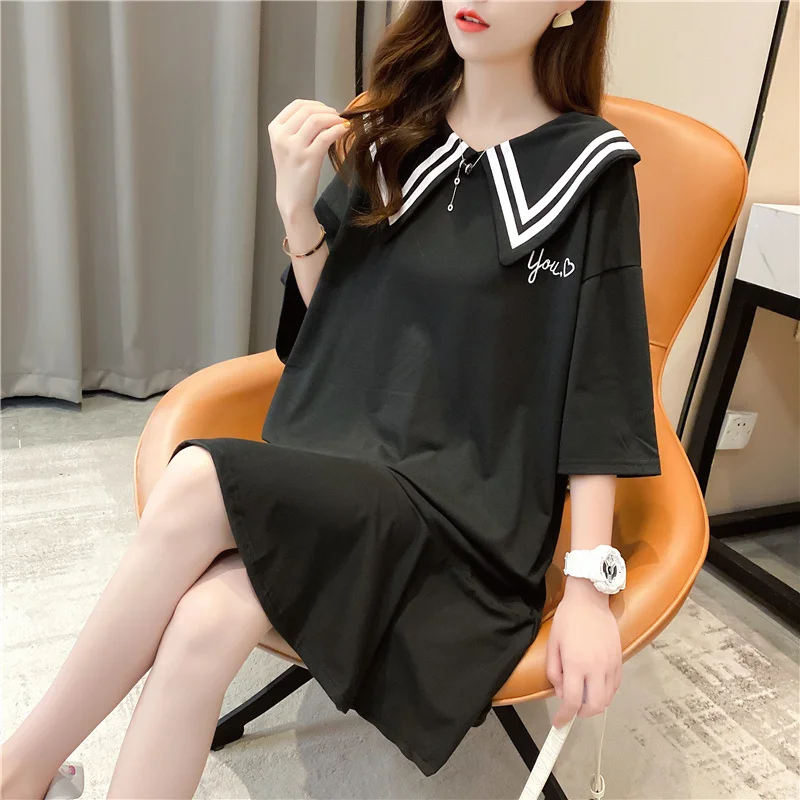 Купи #4229 Korean Style Long T Shirt Women Ruffles Casual Short Sleeve T Shirt Turn-down Collar Cotton T Shirts Female Loose Summer за 893 рублей в магазине AliExpress