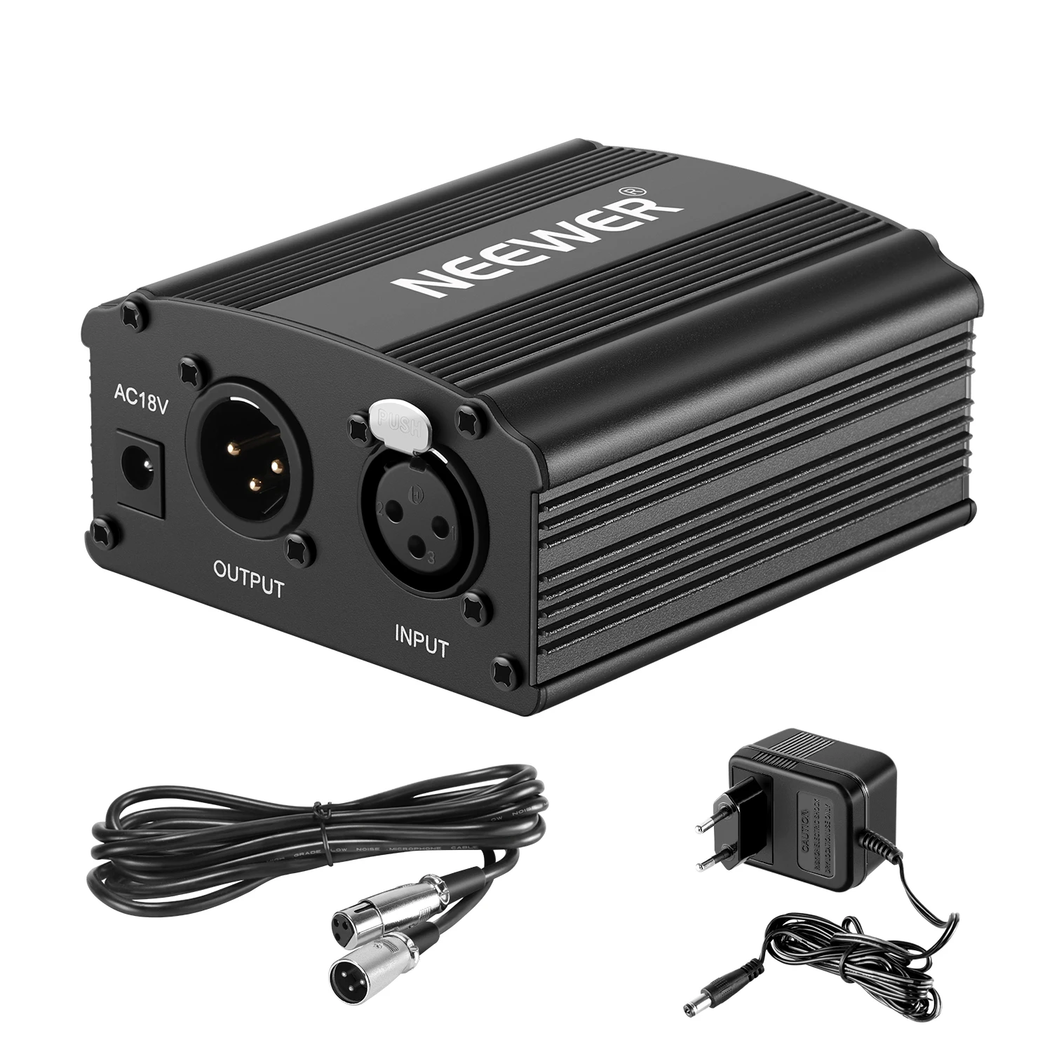 Neewer EU Plug 220V 1-канальный 48В Питание+ адаптер+ один XLR аудио кабель для любого конденсаторный микрофон для записи