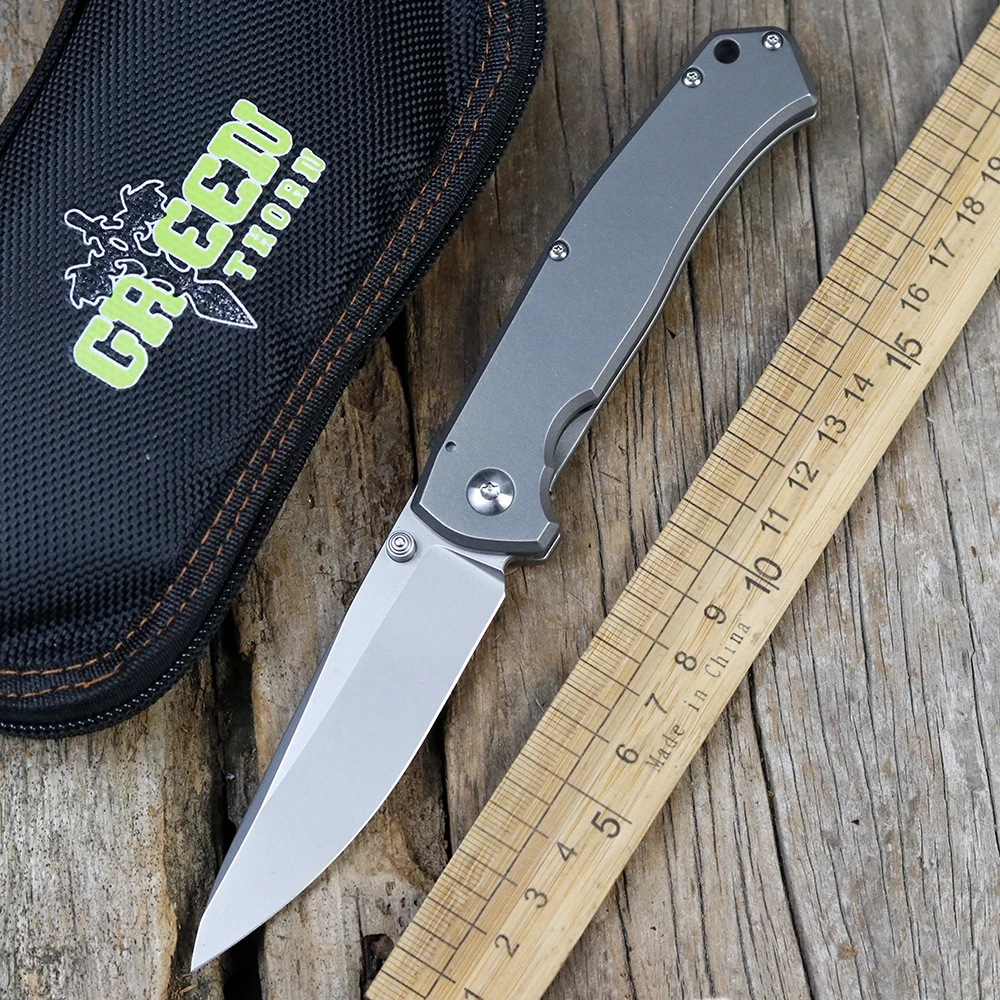 

Green Thorn Rat fol turning Folding Knife Titanium Handle D2 Blade Outdoor Hunting Camp Survival Fruit Pocket Kitchen EDC Tools