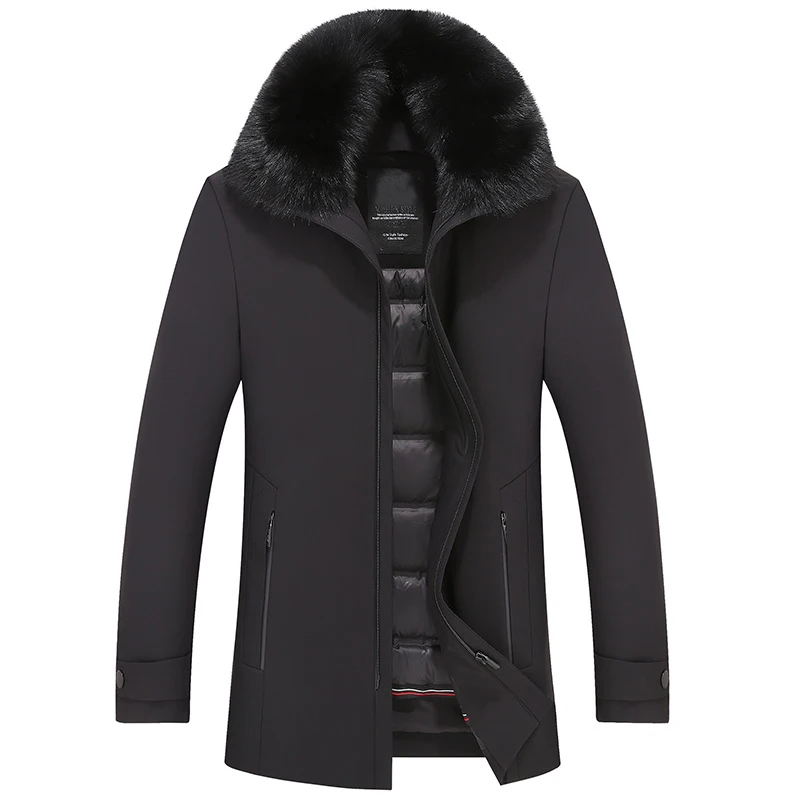 

2021 New Long Detachable Liner Mens Winter Down Jackets Thick Real Fur Collar Veste Doudoune