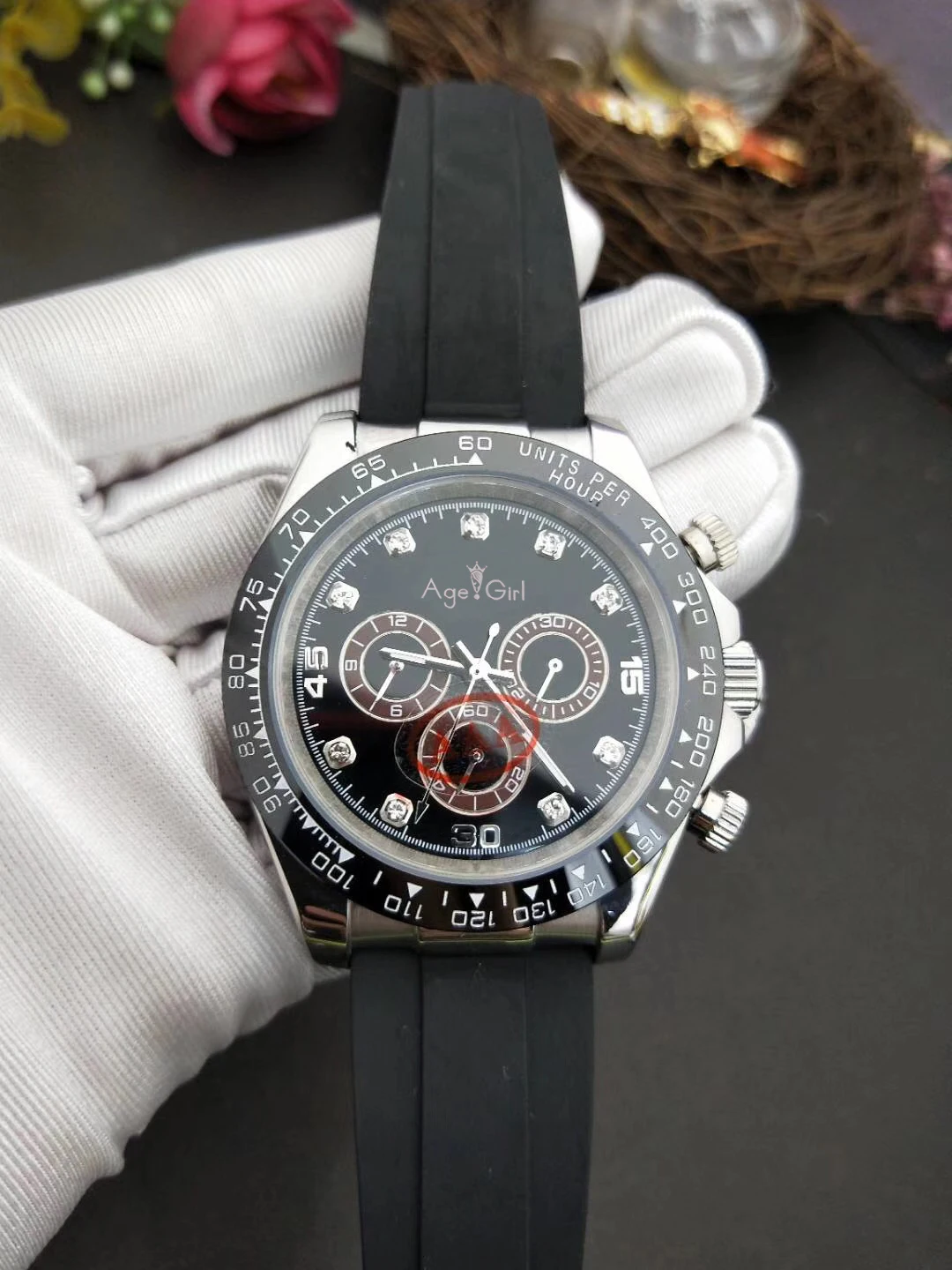 

Classic New Black Rubber Men Watch Sapphire Rose Gold Black Ceramic Bezel Automatic Mechanical Gents Watches AAA+