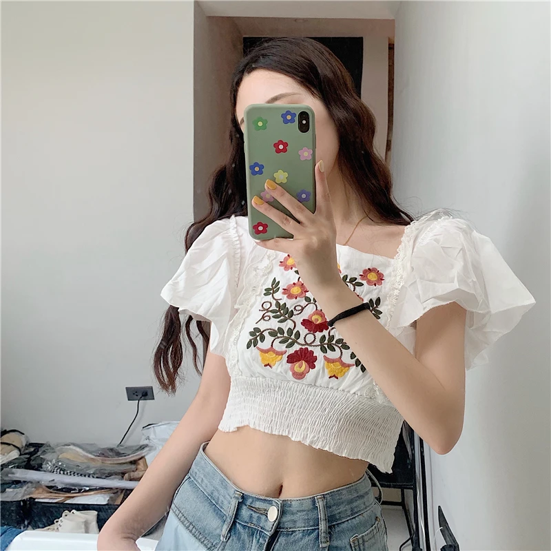 Luck A Women Blouse Ruffled Lace Floral Embroidered Jacquard Shirt Korean Chic Vintage Sweet Boho Crop Tops Blusas Mujer | Женская
