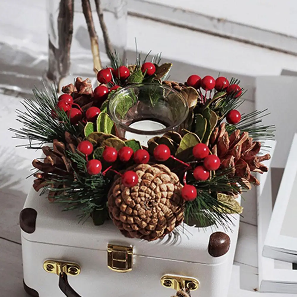 Рождественские подсвечники сосновый конус ягоды лесной деревенский