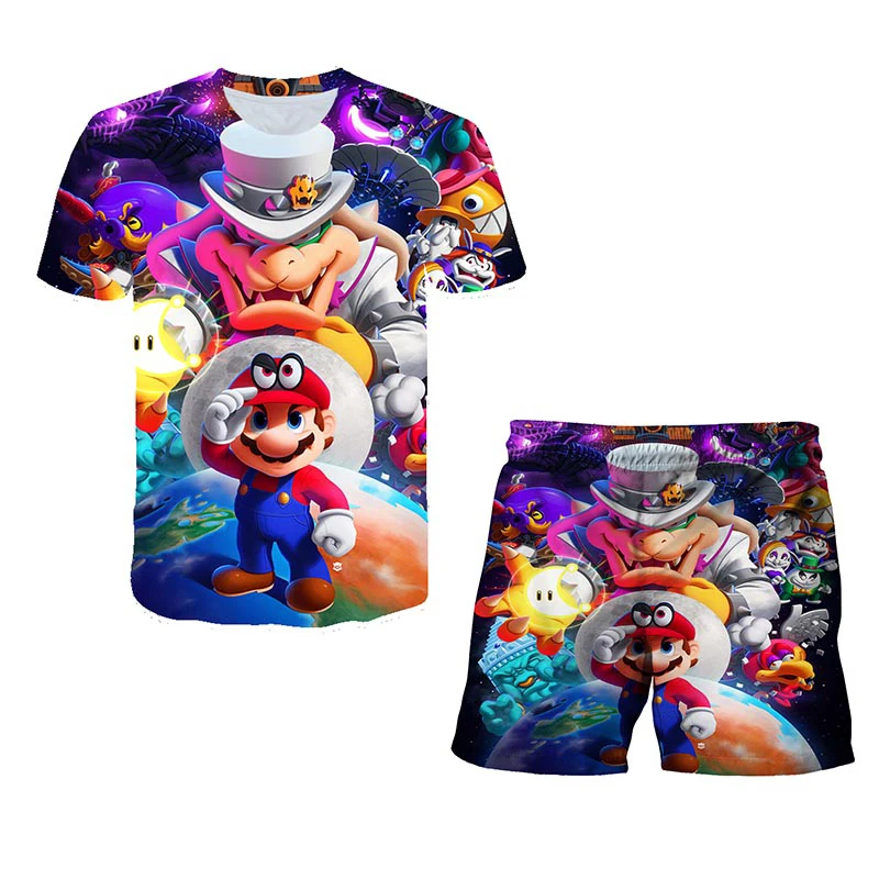 

New Children 2 Piece Set Japan Anime 3D Printing T-shirt Sets Kids Clothes Casual Sports Suit Short Sleeve Parent-child Outfit