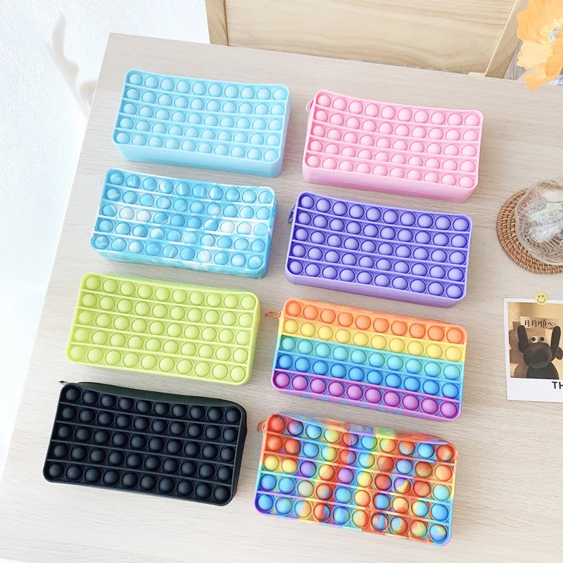 

2021 Arrival Silicone Pencil Case Push Pop Bubbles Simple Dimple Stationary Bag Popper Sensory Pencil Case Student Supplies Toys