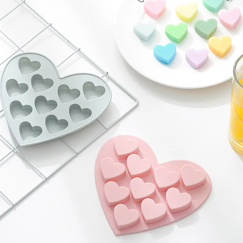 10 Cells Lovely Heart Heat Safe Silicone Chocolate Molds DIY Candle&Pastry&Biscuit&Cake Mold Ice Tray Baking Tool
