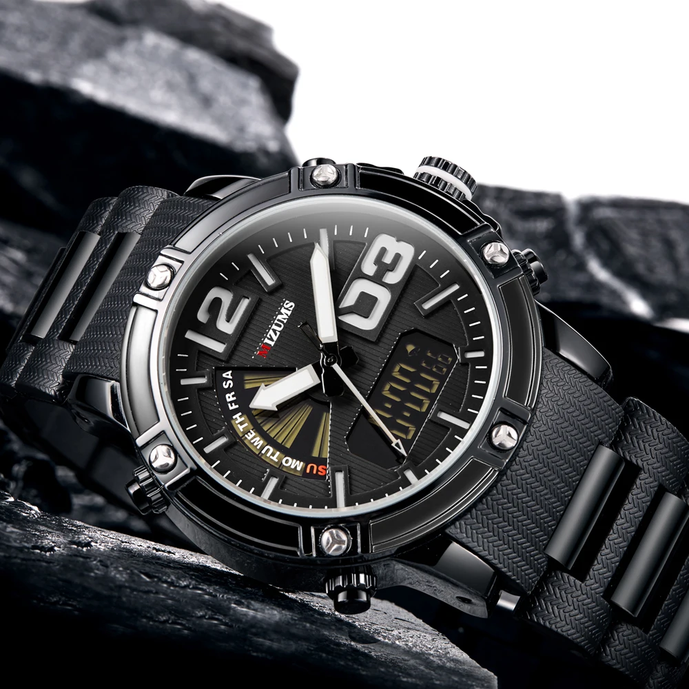 MIZUMS кварцевые аналоговые цифровые спортивные часы для мужчин водонепроницаемые