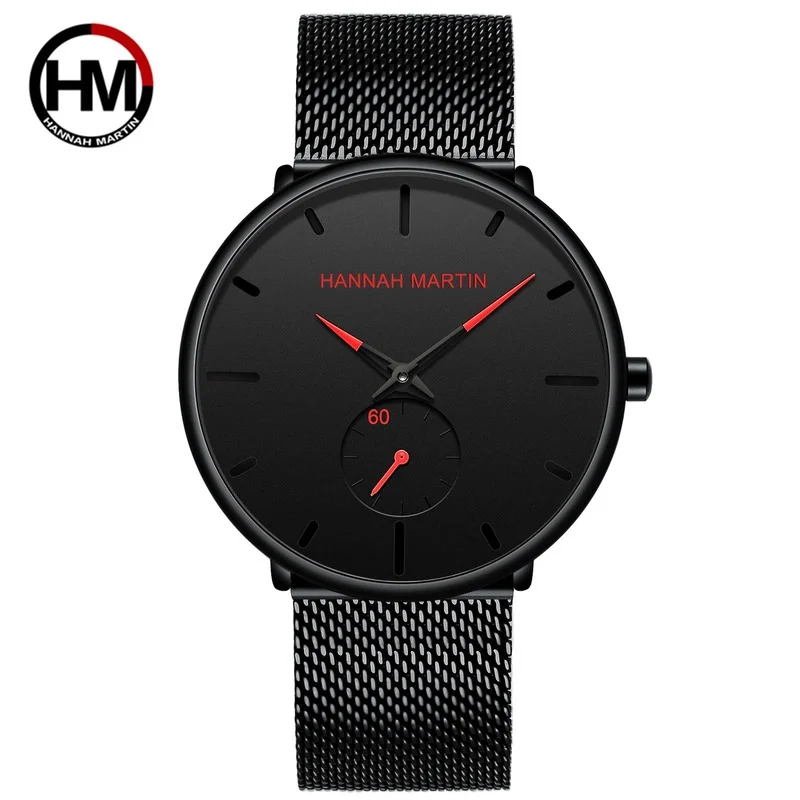 

Hannah Martin Men's Watch Japan Movement Simple Business Quartz Stainless Steel Mesh Belt Waterproof Men's Watch Birthday Gift