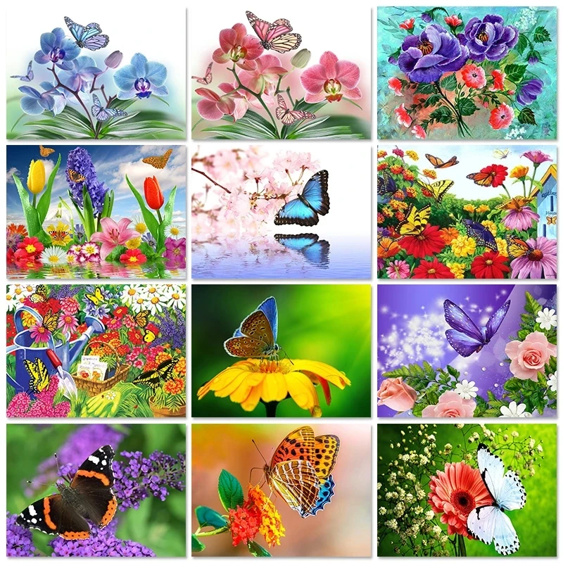

Diy 5D Diamond Painting Flower Butterfly Scenery Cross Stitch Full Square/round Diamond Embroidery Handwork Rhinestone Art Decor