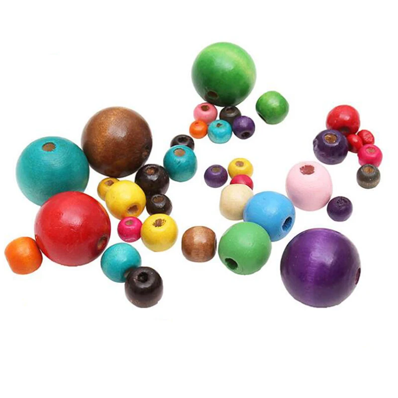 

200pcs 12/14/16mm Multicolor Spacer Wood Beads Round Wooden Beads for Jewelry Making Baby Rattle Pacifier Beading Findings