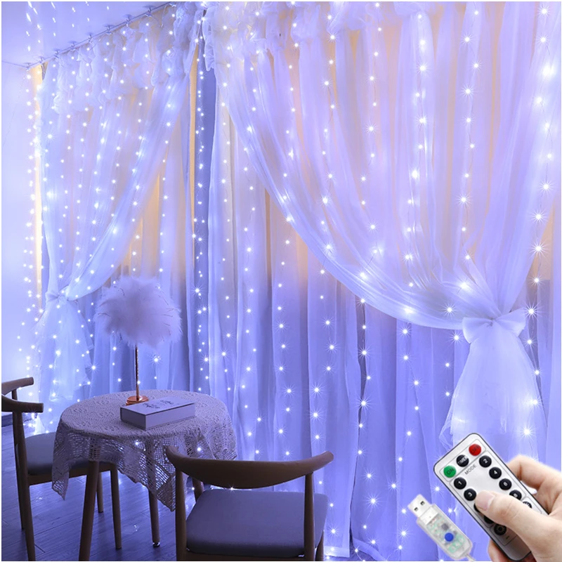 

Christmas USB Curtain String Garland Lights Christmas Decor for Home Remote Control Fairy Light Wedding Party Holiday Lighting