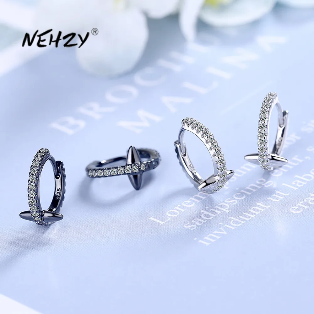 NEHZY S925 новые женские модные ювелирные изделия Высокое качество кубический цирконий черные тайские серебряные черные серьги-заклепки